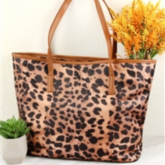 Leopard Print Tote Bag / Laptop Bag / Overnight Bag- Brown/Black - Style 2- NWT - Picture 4 of 7